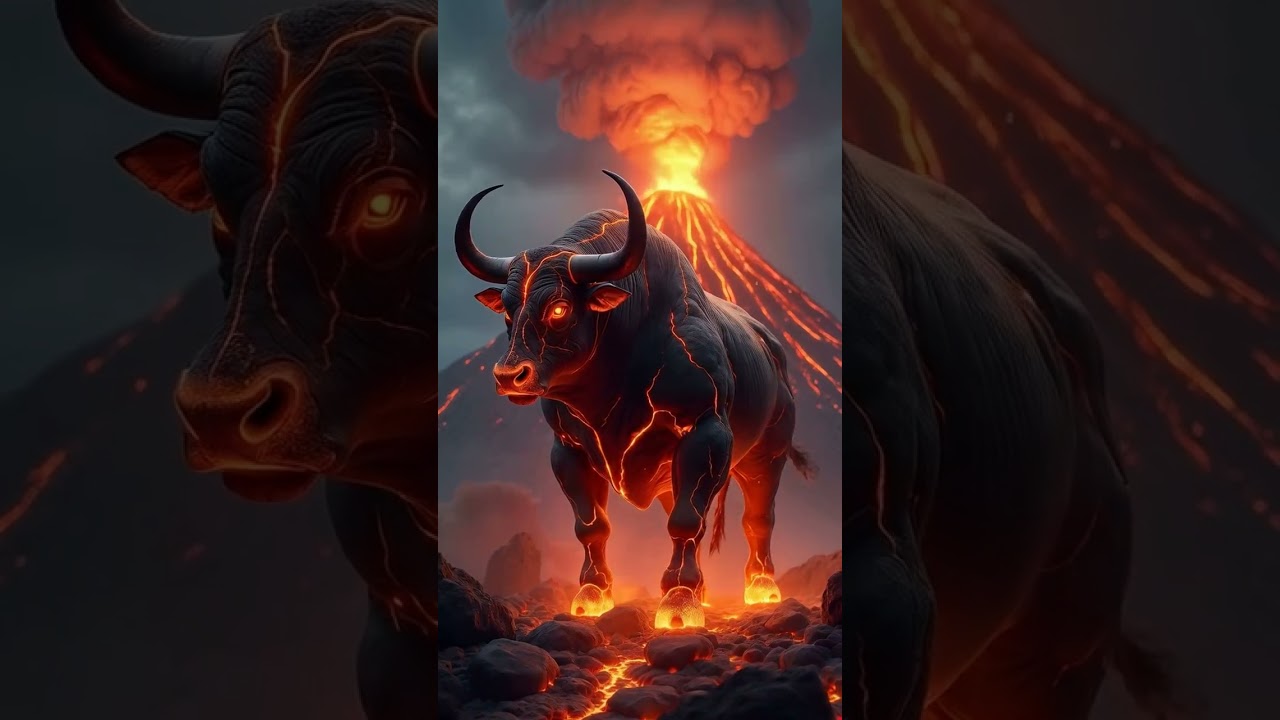 Fire ox in volcanic eruption