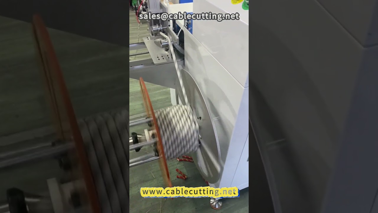 เครื่องตัดและม้วนสายไฟอัตโนมัติ 9 สถานี พร้อมระบบทำความร้อน | สำหรับสายไฟ สายเคเบิล และเชือกนิรภัย